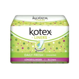 Kotex Fresh Longer & Wider Sanitary Pantyliner Pad Unscented 16's
