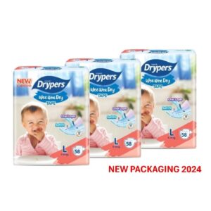 [Bundle of 3] Drypers Wee Wee Dry Mega Diapers L (9-14kg) 58's