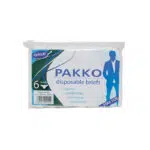 Clear packaging of Pakko disposable briefs with a silhouette of a man on the front. Labeled as hygienic, comfortable, convenient, economical. Pack contains 6 briefs, priced at $1.90.