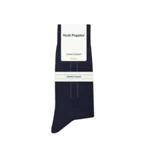 Single black sock with white label printed 