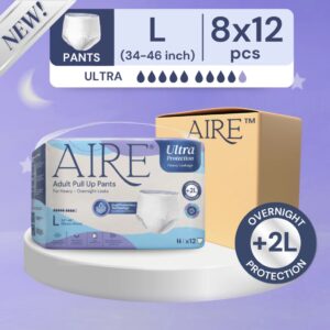 (Bundle of 8) AIRE Ultra Protect Adult Pull Up Pants L12's (86-117cm)
